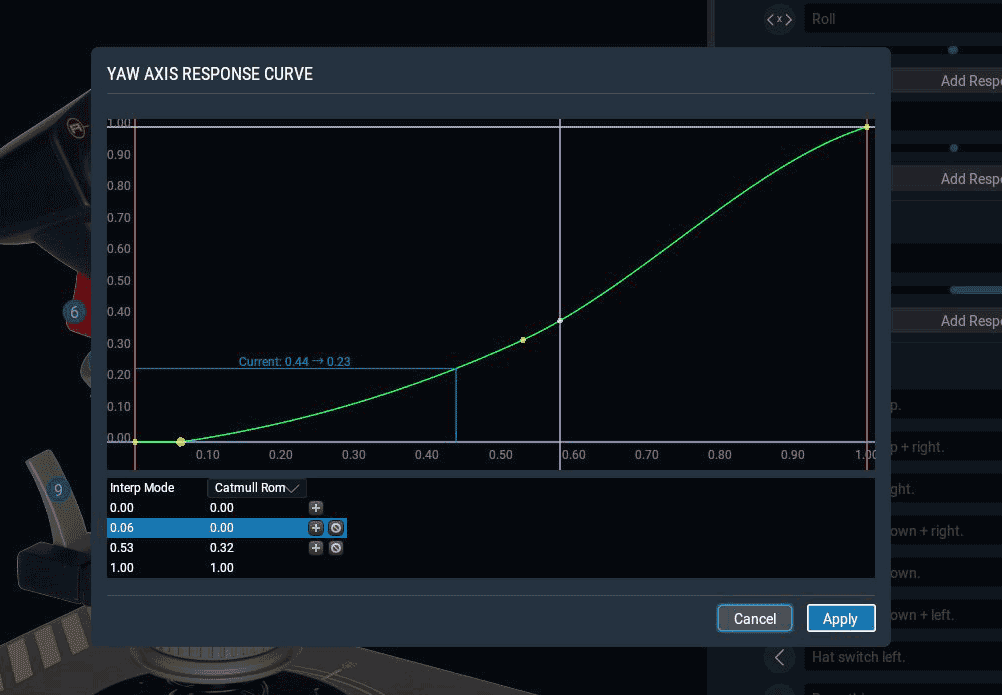 X-Plane 1130 custom joystick curves